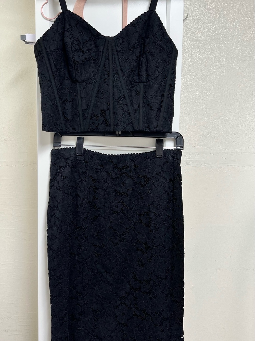 Express Black Lace Midi Two-Piece Dress Set
